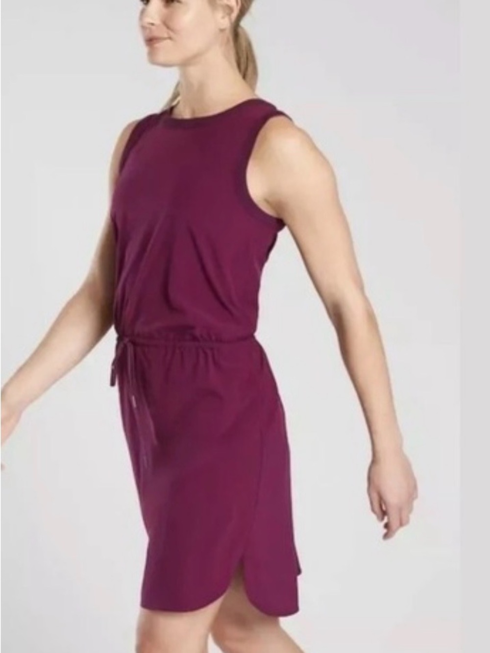 Athleta Rincon Dress. Sleeveless. Drawstring. Plum. Xs